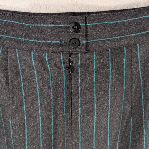 Vintage Escada Charcoal Grey Cashmere Wool Skirt Teal Pinstripe Size 36 - Picture 5 of 16